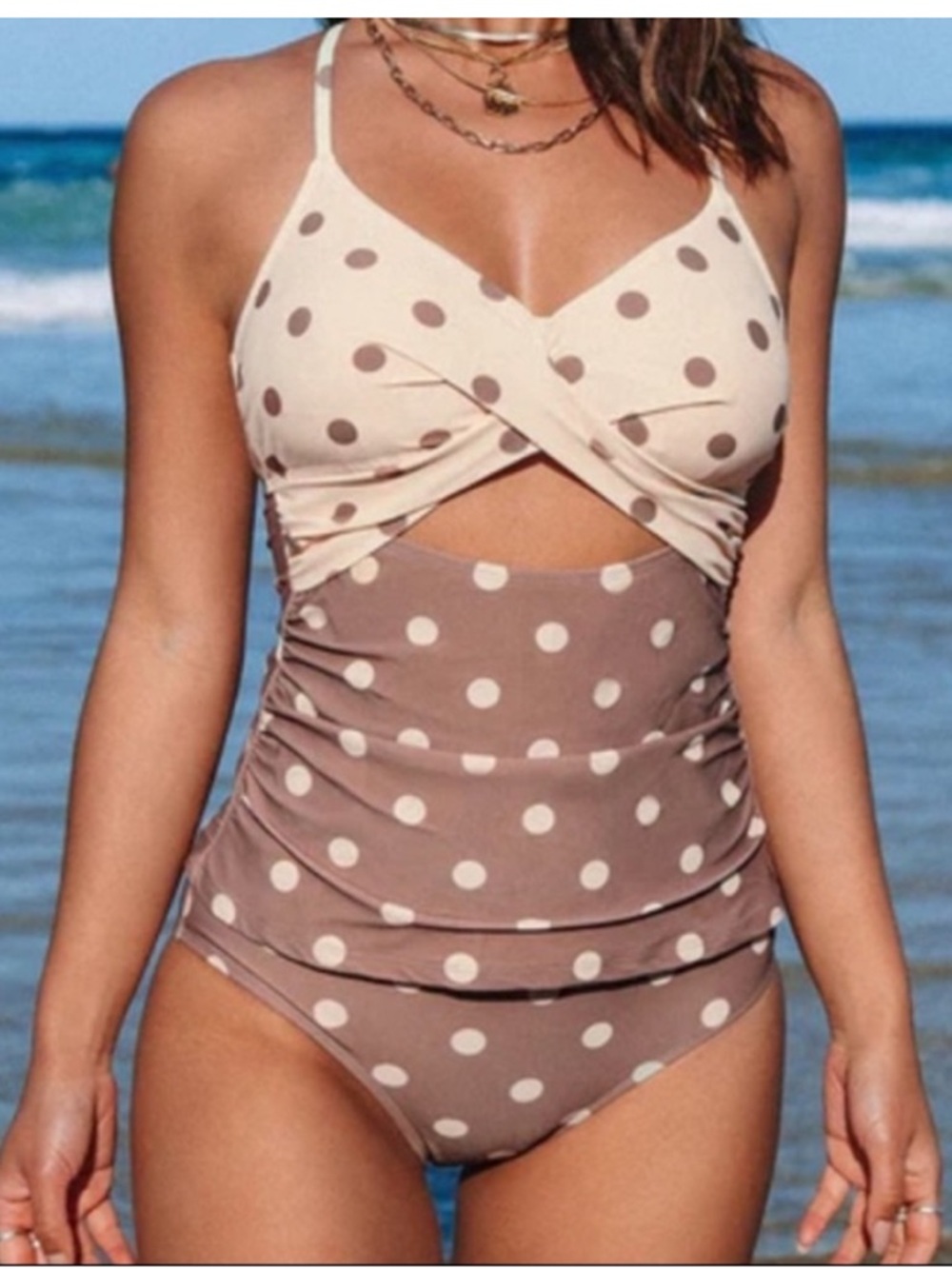 Cupshe Kaylyn Polka Dot Criss Cross Back Tie Tankini